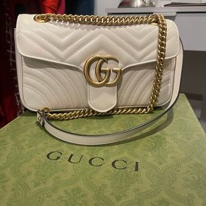 Gucci Marmont small shoulder bag *white and gold leather *